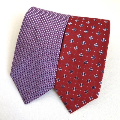 Lote de 2 corbatas Boss Hugo Boss 100 % seda punto púrpura rojo geométrico punta cuello Foto 1 de 4