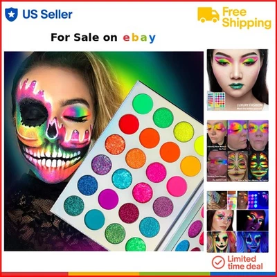 Neon Makeup Palette Powder 24 Colors Glitter Bright UV Blacklight Wearable - Image 1 of 4