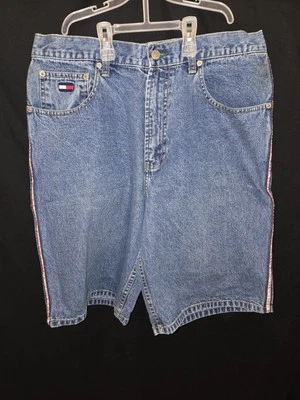 Tommy Hilfiger Pantalones Cortos Carpintero Vintage Para Hombre Azul Denim Pantalones Cortos Y2K Bandera 33x10 Foto 1 de 4