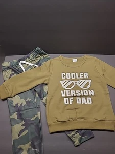 Boys 2-3yo Green Cooler Version Of Dad Long Sleeve Shirt With Camouflage Pants - Picture 1 of 4
