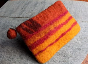 Stripe Felt Coin Purse-Handfelted in Nepal 4x6 inches - Picture 1 of 18