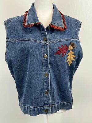 Chaleco vaquero vintage de otoño Sugar Ridge Creations talla XL EN MUY BUEN ESTADO apliques hojas Foto 1 de 4