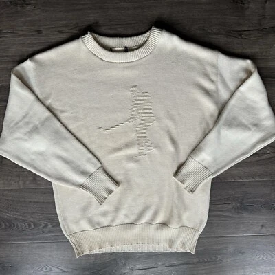 Suéter de golfe vintage anos 90 vantagem média polo malha lã texturizada branca - Imagem 1 de 4