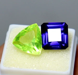 Piedras preciosas sueltas peridoto y zafiro corte radiante AAA+ trillón y corte radiante certificado - Imagen 1 de 8