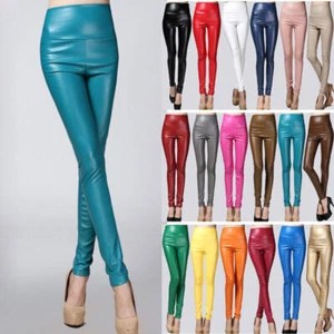 DamenPU-Leder Hose Kunstleder Leggings Schlank Hose hohem Bund Hose Dünnes Vlies - Bild 1 von 62