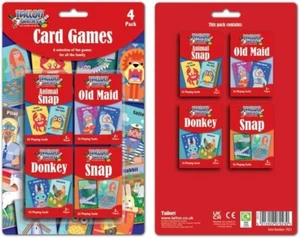 [4 Pack] Children's Fun Playing Card Games Animal Snap Old Maid Donkey Family 3+ - Picture 1 of 12