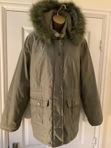 PER UNA JACKET SPORTY PARKA KHAKI HOOD PADDED POCKETS DRAWSTRING SZ XL 16/18 48” - Picture 1 of 11