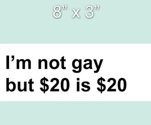 I'm NOT gay but $20 is $20 Funny Joke Prank Car Bumper Vinyl Sticker Car Decal - Picture 1 of 1