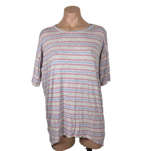 Lularoe elegant Irma XXS Gray Pink Blue Striped Tunic Shirt Top Blouse Unicorn - Picture 1 of 9