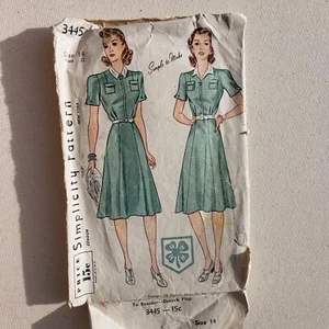 1940s Vintage Simplicity 3445 Front Zipper WW2 Uniform Dress Sewing Pattern - Picture 1 of 2
