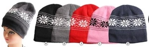 WINTER Warm Knit Fleece Lined Snowflake Design HAT Beanie Unisex - Picture 1 of 17