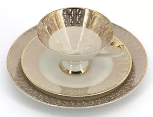 Bayrische Teetasse Trio - Tasse, Untertasse & Teller Set Art Deco Rot & Goldrand - Bild 1 von 5