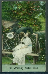 Romantic Couple IM WORKING AWFUL HARD 1909  Postcard - Picture 1 of 1
