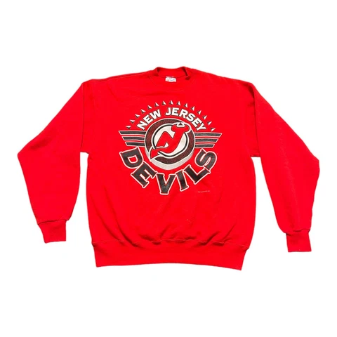 Vintage 90’s New Jersey Devils Red Pullover Crew Neck Sweatshirt Men’s XL Cover