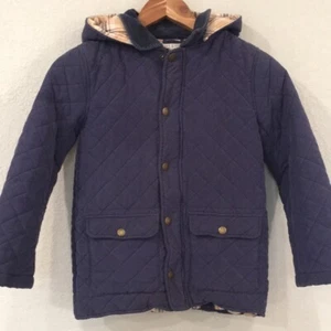 Hope & Henry Boys Sz L 10 Chore Coat Blue ORGANIC Quilted Removable Hood Preppy - Picture 1 of 16