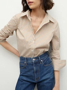 VERONICA BEARD BRYNE 100% pure cotton striped shirt professional casual wear - Picture 1 of 15