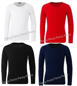 Girls Long Sleeve Plain Basic  95% Cotton  Top Kids T-Shirt Tops Crew Uniform - Picture 1 of 6