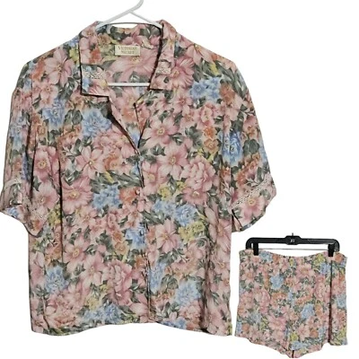Vintage Victorias Secret Sz S Gold Label Floral Button Up Sleep Set Shirt Shorts - Image 1 of 4