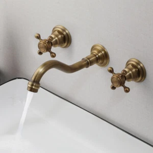 Rubinetto Rubinetto Rubinetto Rubinetto Rubinetto Vasca Bagno Vasca Antico Ottone 2 Manici 3pz - Foto 1 di 10