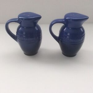 Set of Le Creuset Poterie Pottery 3" Pitcher Salt & Pepper Shakers Blue Cobalt