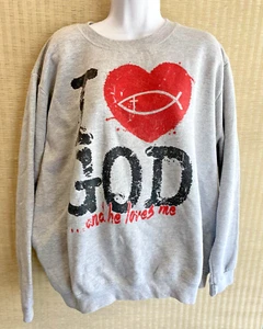 VINTAGE "I love God & he Loves Me" Women's Sweatshirt size 2XL - Picture 1 of 5