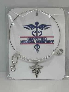 New Medical Assistant Theme Bangle Charm Bracelet Silver Handmade Expandable - Picture 1 of 3