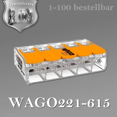 💡 Wago Klemmen 221-615 6qmm Hebel Verbindungsklemme 5polig Compact transparent