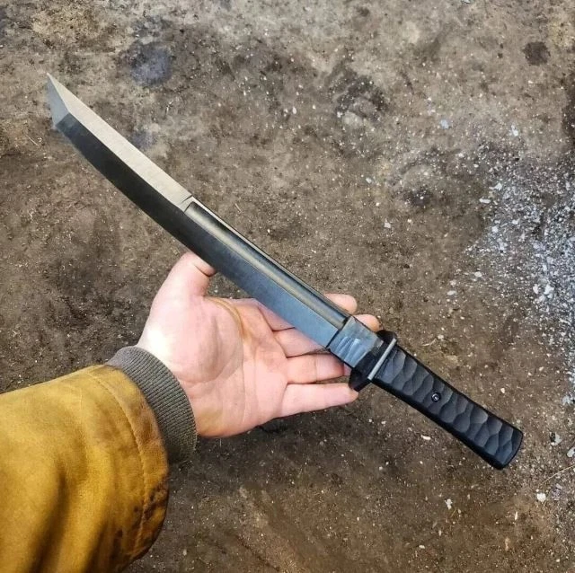 CUCHILLO TANTO DE CAZA PERSONALIZADO HECHO A MANO RESORTE ACERO 5160 CON FUNDA DE CUERO Foto 1 de 1