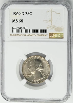 1969-D Washington Quarter 25c MS68 NGC 950738-9 - Image 1 of 3