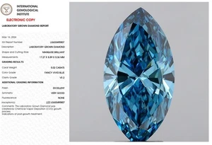 Anillo de compromiso de diamante cultivado en laboratorio marquesa 5,02 IGI elegante azul vivo VS2 - Imagen 1 de 9