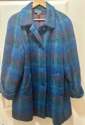 Abrigo Mohair Vintage Años 60 Cuadros Chaqueta de Loring Azul Para Mujer Talla 14 XL ¡HERMOSO! Foto 1 de 4