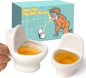 Toilet Shot Glasses Set of 2 Funny Christmas Party Birthday Stocking Stuffers - Picture 1 of 7