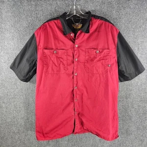Harley Davidson Skull Patch Button Up Shirt Biker Red Black Colorblock Large - Picture 1 of 6