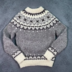 Suéter de lana nórdica vintage tejido a mano para mujer gris pequeño/XS Lopapeysa años 80 - Imagen 1 de 14