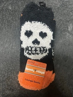 Halloween Socks Skeleton Black White Orange Fuzzy Socks  - Image 1 of 2