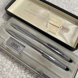 Vintage Cross #3501 Lustrous Chrome Ball Point Ball Pen and Pencil Set in Box - Picture 1 of 6