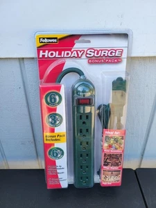 Fellowes Holiday Surge Protector 6 Outlet 3ft Cord+6ft Extension Bonus Pack - Picture 1 of 2
