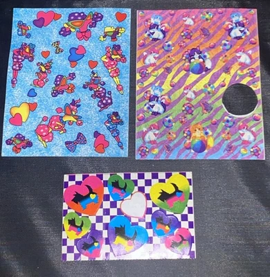 Folhas adesivas vintage para cães, gatos e corações Lisa Frank, 1 folha tem dobra, 2 faltando - Imagem 1 de 4