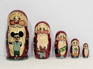 Vintage russische Matroschka Holz verschachtelte Puppen Santa Mickey Mouse Weihnachten selten - Bild 1 von 8