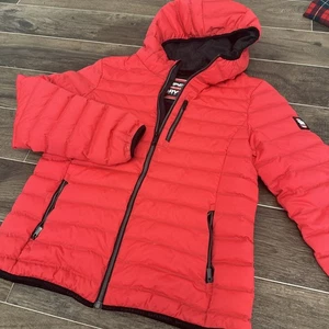 SUPERDRY Womens Hooded Padded Jacket UK 16 US 12 Red Nylon DOWN/Feathers Ski - Picture 1 of 7