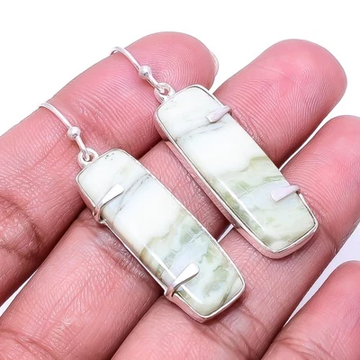Natural Serpentine 925 Sterling Silver Earring 1.76" E11, Christmas Gift - Image 1 of 4
