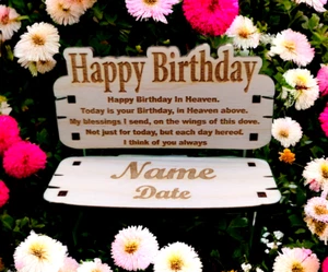 Happy Birthday in heaven bench gift grave marker personalised memory memorial - Picture 1 of 6