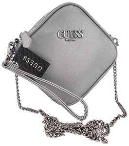 GUESS LOGO MINI CROSSBODY BAG & CLUTCH POUCH HANDBAG Silver • AUTHENTIC New BNWT - Picture 1 of 20
