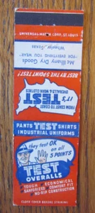 COPERTINA LIBRO FIAMMIFERI NEGOZIO DI ABBIGLIAMENTO: TUTA TEST WHEELER, TEXAS MATCHCOVER -D23 - Foto 1 di 3