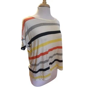 Women XS Soft Joie Short Slv Colorful Striped Tee T-Shirt Top Rayon Oversized - Picture 1 of 6