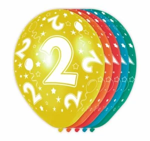 5 X NUMBER 2 LATEX BALLOONS AGE 2ND BIRTHDAY - ASSORTED COLOURS 30CM (12") - Picture 1 of 1