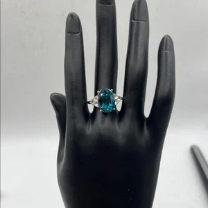 Türkisfarbener Faux-Saphir Topas Stein Ring Strass oval Verlobungsschmuck Damen 9 - Bild 1 von 12