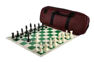 Deluxe Chess Set Combination - Triple Weighted - Black / Red Polka Dots - Picture 1 of 2