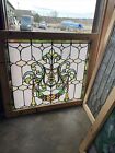 SG4643 antique Stained Glass Landing Window 30.5 H by 34.5 W￼