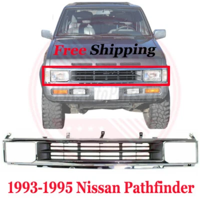 For 1993 1994 1995 Nissan Pathfinder Front New Grille Plastic Chrome with Black Foto 1 de 4
